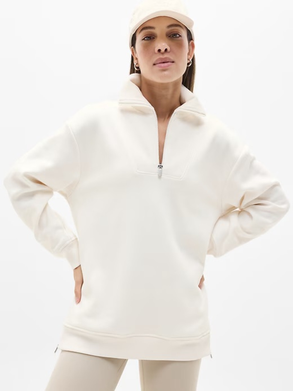 Athleta Cozy Karma 1/2 Zip Sweatshirt Magnolia White Size S NWT